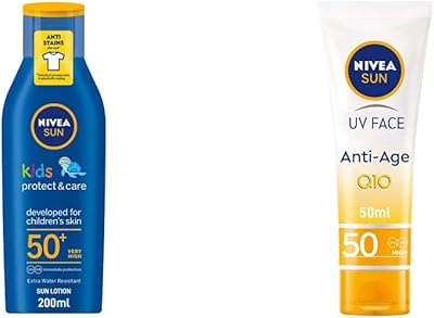 Nivea Sun Kids protective milk, SPF 50+, 200 ml pack can vary & Sun face cream, UV anti-aging, SPF 50, 50 ml tube.. Forget the long lines — DIAYTAR Nigeria is always open for shopping.