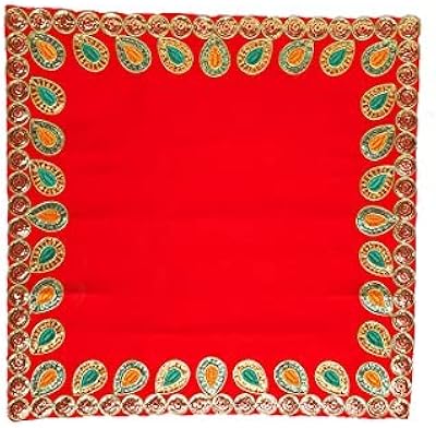 Large decorative pooja decorative carpet in ASAN fabric in diwali red velvet with sequential work (size: -18 "x 18",) for versatile pooja decoration.. Find everything you need at prices you'll love with DIAYTAR NIGERIA's comprehensive e-commerce platform.