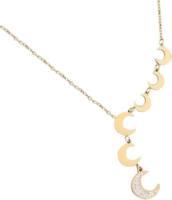 Golden y necklace - Y collar in 18 -carat stainless stainless stainless steel, hypoallergenic, gift jewelry for women (moon gold), medium, gold plated, cubic zirconia.. Shop with ease at DIAYTAR NIGERIA, Nigeria's premier e-commerce platform offering budget-friendly shipping.