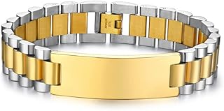 Stainless steel bracelet Bicolor titanium for men ac & l - gold and silver, one size, titanium, without precious stones.. DIAYTAR NIGERIA revolutionizes online shopping with competitive prices and reliable 5-8 day delivery.