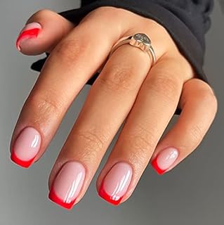Recview short artificial nails, pressing nails, brilliant oval French design with complete acrylic cover (red).. From checkout to your doorstep in less than a week — DIAYTAR Nigeria.