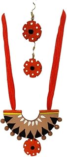 Terracotta jewelry for women, traditional jewelry, handmade jewelry | Set of traditional terracotta jewelry in red and orange black rose and orange combination for women, girls and children.. Discover the perfect balance of selection and value with DIAYTAR NIGERIA's nationwide e-commerce platform.