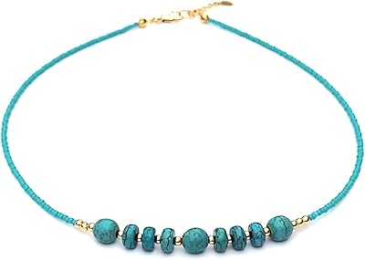 Necklace with 9 turquoise stones - EE3962nrnt, pearls, turquoise.. Your digital shopping companion, DIAYTAR NIGERIA offers exceptional value with delivery in less than 8 days.