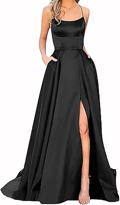 Long and elegant cocktail dress in satin, bare back, with side slit, for graduation, wedding (color: black, size: xxxl).. Why shop anywhere else? DIAYTAR Nigeria has it all, at prices you’ll love.
