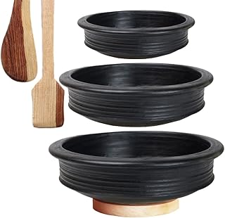 Craftsman India Online Kadai/Kitchen battery in pre-attached clay (black, 1, 2, 3 liters), 32 cm (ceramic).. DIAYTAR NIGERIA: Empowering Nigerians with access to affordable products and reliable 5-8 day delivery.