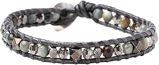 Bracelet rolled up in black leather with semi-precious stones chat zhan lu.. Get unbeatable value on every order with DIAYTAR Nigeria.