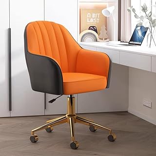 Middle back office chair, modern white office chair with golden base, adjustable swivel work chair, home office (orange).. Shop with confidence at DIAYTAR NIGERIA, enjoying competitive prices and delivery within 8 days.