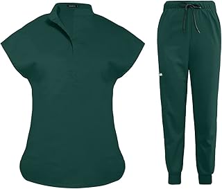 Nyahin Set of medical clothes for women, nurse uniform, jogging combination, stretch blouse and pants with several pockets, work clothes for nurses and beauticians, dark green, xxl.. Shop without boundaries at DIAYTAR NIGERIA, offering affordable products with convenient delivery times.