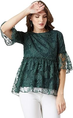 United woman's blouse with 3/4 sleeves and Miss Olive ruffled lace pattern, Style (MOAW19TP30).. DIAYTAR NIGERIA: Where affordable online shopping meets reliable delivery across Nigeria.