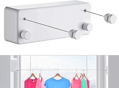 Retractable laundry rope in 13.8 feet stainless steel, retractable interior double laundry rope, robust retractable laundry rope, fixed to the wall, white (white line white - 13.8 feet).. Shop the future with DIAYTAR NIGERIA - thousands of products, unbeatable prices, delivery within a week.