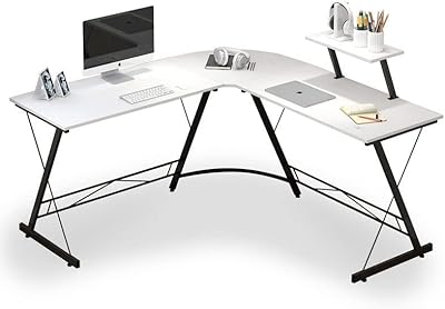L -shaped game office, game table with large screen support for home office, sustainable writing workstation, game office with shelf, space saving, white.. DIAYTAR NIGERIA combines extensive product options with budget-friendly prices, delivered in 5-8 days.
