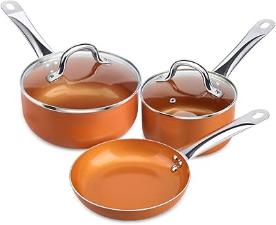 Shineuri 5 pieces Copper Kitchen Battery Cuttings and non -stick pans Nongness kitchen battery in copper, pan and ceramic stoves, copper pots - 8 -inch frying stove, 1.5 pint and 2.5 pinches saucepan with cover.. Shop with confidence at DIAYTAR NIGERIA, offering extensive product variety with nationwide delivery.