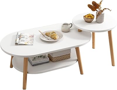 HCOZME Salon coffee table, oval ovale oval table adjustable in wood, double -layer mobile coffee table, simple and modern auxiliary table for lounge balcony (s).. DIAYTAR NIGERIA brings the market to your fingertips with affordable prices and swift delivery services.