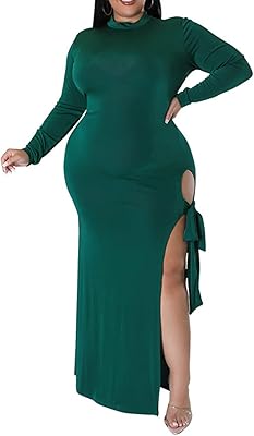 Large size dress for women, long sleeves, high slit, tight, long evening dresses, fall.. DIAYTAR NIGERIA: Where affordability meets reliability with thousands of products delivered promptly.