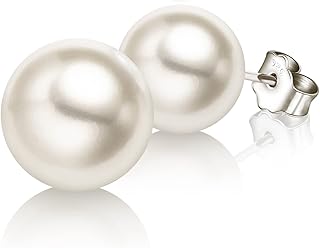AAA quality sterling silver earrings + white freshwater pearls for women, hypoallergenic earrings with real culture pearls (7-8 mm), 7-8 mm, silver, pearl, silver, pearl.. Shop easy, pay less, get it fast — with DIAYTAR Nigeria.