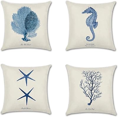 Decorative linen and cotton cushion covers, vintage Mediterranean style, nautical motif, size 18 x 18, lot of 4.. Join millions of satisfied shoppers using DIAYTAR Nigeria every day.