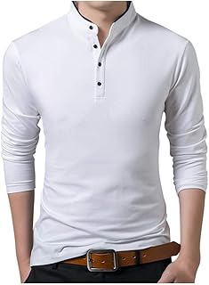 Long sleeve shirt for men, men's t-shirt with rising collar and trendy buttons.. DIAYTAR NIGERIA makes online shopping accessible with our budget-friendly prices and reliable shipping.