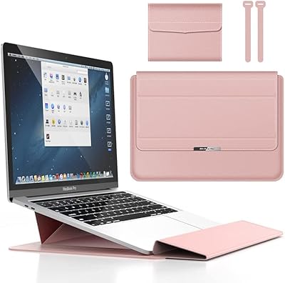 Cover for laptop + support compatible with 13-14 inch hkosme laptops, protection cover in waterproof leather with support frame (pink).. Everything you want, delivered fast — DIAYTAR Nigeria does it better.