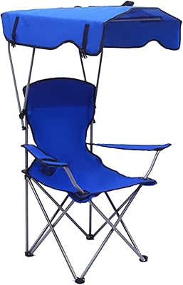 Folding campsite chair with armrests, outdoor beach chair with parasol, perfect for the beach, fishing, barbecue, garden, picnic (blue).. Your shopping dreams realized through DIAYTAR NIGERIA's affordable platform with reliable delivery times.