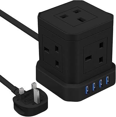 Cube extension intake with USB locations, 5 -way socket with 4 USB ports (3.1 A), extension cable 2m, 3250 W/13 A, British outlet extension for the office, the house and travel.. Transform your online shopping experience with DIAYTAR NIGERIA's affordable and diverse marketplace.