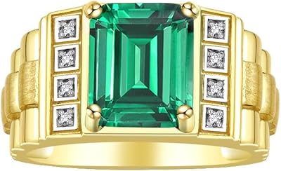 Rylos men's ring with precious emerald stones and real sparkling golden diamonds.. DIAYTAR Nigeria: Great value, fast delivery, and endless options.