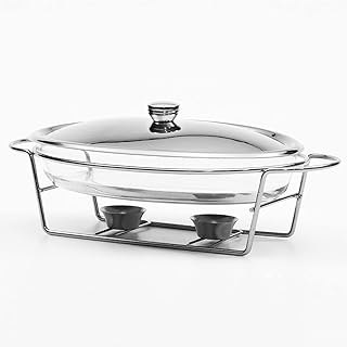 Set of 3 l oval buffet trays with glass bowl, metal cover and stainless steel support for parties, buffets, weddings, banquets and catering events (silver).. DIAYTAR NIGERIA connects you with thousands of products at competitive prices, delivered within a week.