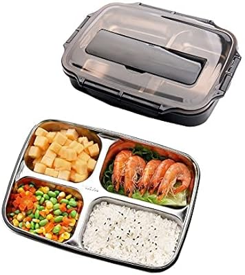Lunch box stainless steel with 4 waterproof divided compartments for meals and snacks on the move, dishwasher.. DIAYTAR NIGERIA delivers more than products - we deliver affordable shopping satisfaction nationwide.