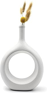 Vase with ceramic flowers ofrank, hollow oval vase for home office decoration, modern geometric vases for the decoration of the dining table of the living room, the bedroom (short (24 cm), white).. Your go-to destination for affordable online shopping, DIAYTAR NIGERIA delivers in under 8 days.