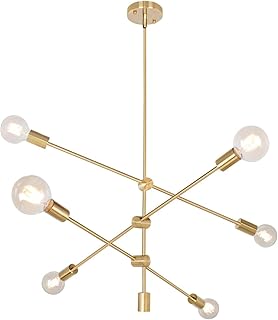 Spoutnik chandelier from the middle of the century Besayler with 6 lights, modern brass suspension, ceiling light with golden star for kitchen and living room, golden bulb).. DIAYTAR NIGERIA brings online shopping to every Nigerian with affordable prices and reliable shipping.