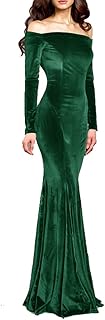 Long evening dress in naked shoulder velvet, mermaid pattern with sleeves.. DIAYTAR NIGERIA brings the marketplace to every Nigerian home with affordable prices and quick delivery.