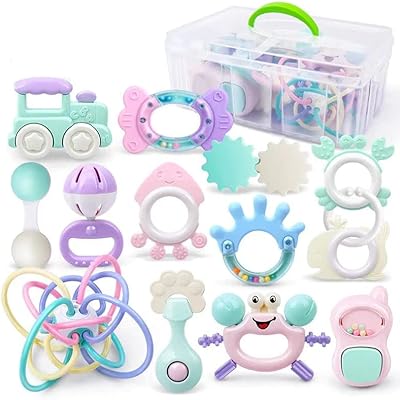 Set of baby dentition toys 14 pieces, rattle to shake, sensory teeth ring, musical toy for learning early development, birthday gifts for newborn for babies of 3 6 9 12 months, boy and girl.. DIAYTAR NIGERIA: Creating access to affordable products for every Nigerian with our swift delivery service.