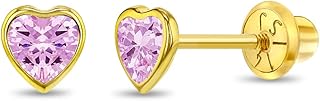 Ear earrings in the shape of a heart of 14 carat yellow gold with 4 mm cubic zirconia for babies girls and little girls - cute ear -shaped ear -shaped children with children's screw closure.. DIAYTAR NIGERIA: Nigeria's answer to affordable online shopping with reliable 5-8 day delivery guarantee.