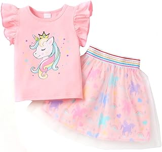 2-piece set tulle skirt for girls with ruffle sleeves and tutu unicorn, summer dress for birthday party, age 1-8 years.. Your ultimate shopping destination, DIAYTAR NIGERIA combines extensive selection with affordable shipping.