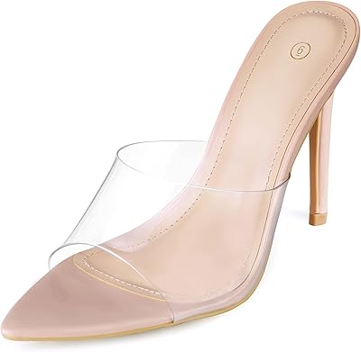 High -ended heeled shoes with pointed end and transparent mysoft straps for women.. DIAYTAR NIGERIA: Bringing the marketplace to every Nigerian with affordable prices and quick delivery.