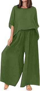 High set and pants for women, relaxed, simple, united color, half-long sleeves, round neck, house and exterior set, Slim Fit pants (green, XL).. Shop smarter with DIAYTAR Nigeria — affordable prices and a wide product range delivered in just 5 to 8 days.