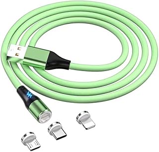 Magnetic fast charging cable 3 in 1 type C micro 8 pins USB transfer of fast charging data (green).. DIAYTAR NIGERIA delivers satisfaction with every purchase through our affordable and reliable service.
