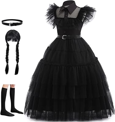 Cuzeolin dress Wednesday Addams, Wednesday costumes for girls, Halloween cosplay tutu dress with wig, socks and belt.. Shop confidently with Nigeria's most trusted e-commerce platform, offering swift and affordable delivery.
