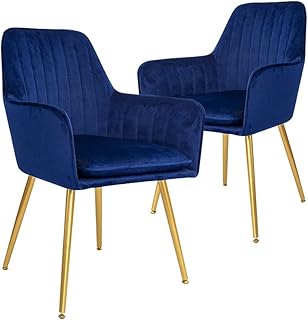 Kanglong modern living room and dining room armchairs with gilded metal feet, batch of 2, navy blue.. DIAYTAR NIGERIA: Where affordability and variety come together with nationwide 5-8 day delivery.