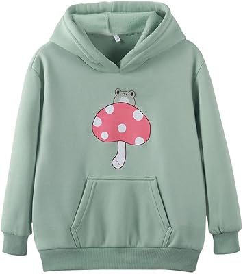Long sleeve swallowing sweatshirt Kawaii for girls, mushroom and cute frog with pocket, aesthetic clothes for children.. DIAYTAR NIGERIA: Bringing the marketplace to every Nigerian with affordable prices and quick delivery.