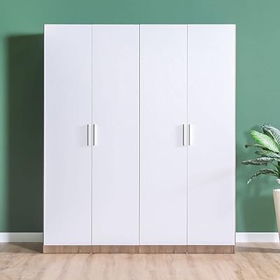 Danube Home Cabinet 4 doors to hang clothes with ANO rods and shelves | extra durable shelf and storage organizer | Cabinets with a shallow modern design for living room and bedroom 182 x 58 x 217 cm - white/brown.. DIAYTAR NIGERIA revolutionizes online shopping with competitive prices and reliable 5-8 day delivery.