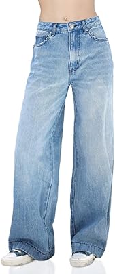 Straight jeans in Denim High waist with wide legs for women, relaxed loose pants with a classic Y2KGirl design.. DIAYTAR NIGERIA transforms online shopping with competitive prices and dependable nationwide delivery.