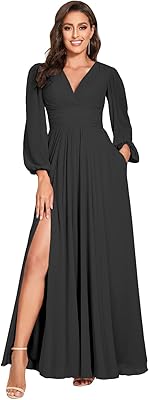 Autist Demoiselle Dress of honor to V -neck for woman, long sleeves, pleated, silk muslin, wedding evening dress VT001.. Everyday deals, every category — only on DIAYTAR Nigeria.