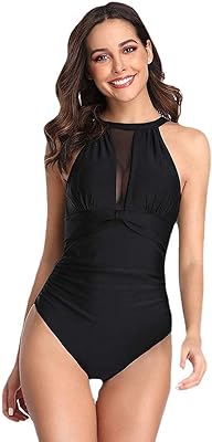 Swimsuit A piece for women, high collar, ruffled, in mesh, burkini, tanker, bikini swimsuit, black and white, beach jersey, s.. Your ideal shopping companion, DIAYTAR NIGERIA offers unmatched variety with delivery within a week.