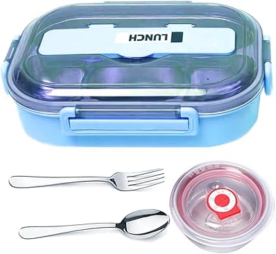 Large capacity lunch box with thermal soup bowl, adults, office, school, waterproof divided lunch box, very suitable for small hands (blue).. Nigeria’s trusted store online — DIAYTAR Nigeria never disappoints.