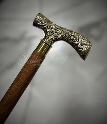 Natural wooden walking sticks with Kala Kong decorative brass handle - Fashionable decorative walking rod for men women elderly grandfather.. DIAYTAR NIGERIA delivers affordability and convenience with every purchase, shipped within the week.