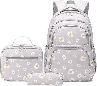 Set of 3 marguerite printed school backpacks for girls, school backpack for elementary school students with lunch bag.. Experience the future of online shopping with DIAYTAR NIGERIA's extensive product range and competitive pricing.