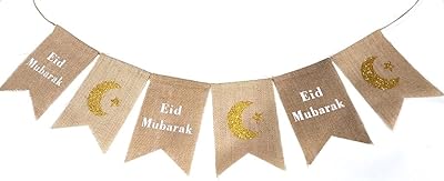 EID MUBARAK BANNER BANNER IN JUTE OF JUTE AMN-336 Moon and star Image With Hanging Rope Eidil Fitri Party Islam House Room Decor Muslim Gift.. Shop the future with DIAYTAR NIGERIA - thousands of products, unbeatable prices, delivery within a week.