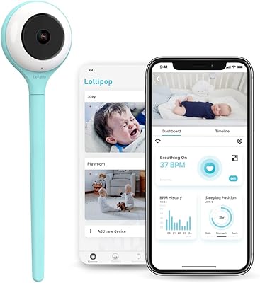 Baby monitor lollipop (turquoise) - with contactless respiratory surveillance (no additional sensor required, subscription service), sleep monitoring and real cries detection, smart baby camera Wi -fi with IA technology.. Shop the smart way with DIAYTAR Nigeria — fast delivery, affordable everything.