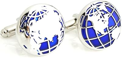 Cuffy cufflinks for fashionable men, world map, earth design, French cufflinks for men (blue), standard, metal, without precious stones.. DIAYTAR NIGERIA combines affordability with convenience, delivering your purchases within 5-8 days.