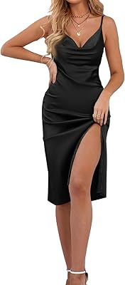 Women's mid-length dress in round neck satin, sleeveless, straps without slit.. DIAYTAR NIGERIA: Where shopping dreams become reality with budget-friendly prices and prompt delivery.